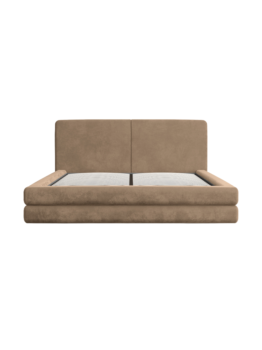 
Design Polsterbett „Liora“ mit Ablagefach, Samt Braun - 140 x 200 cm