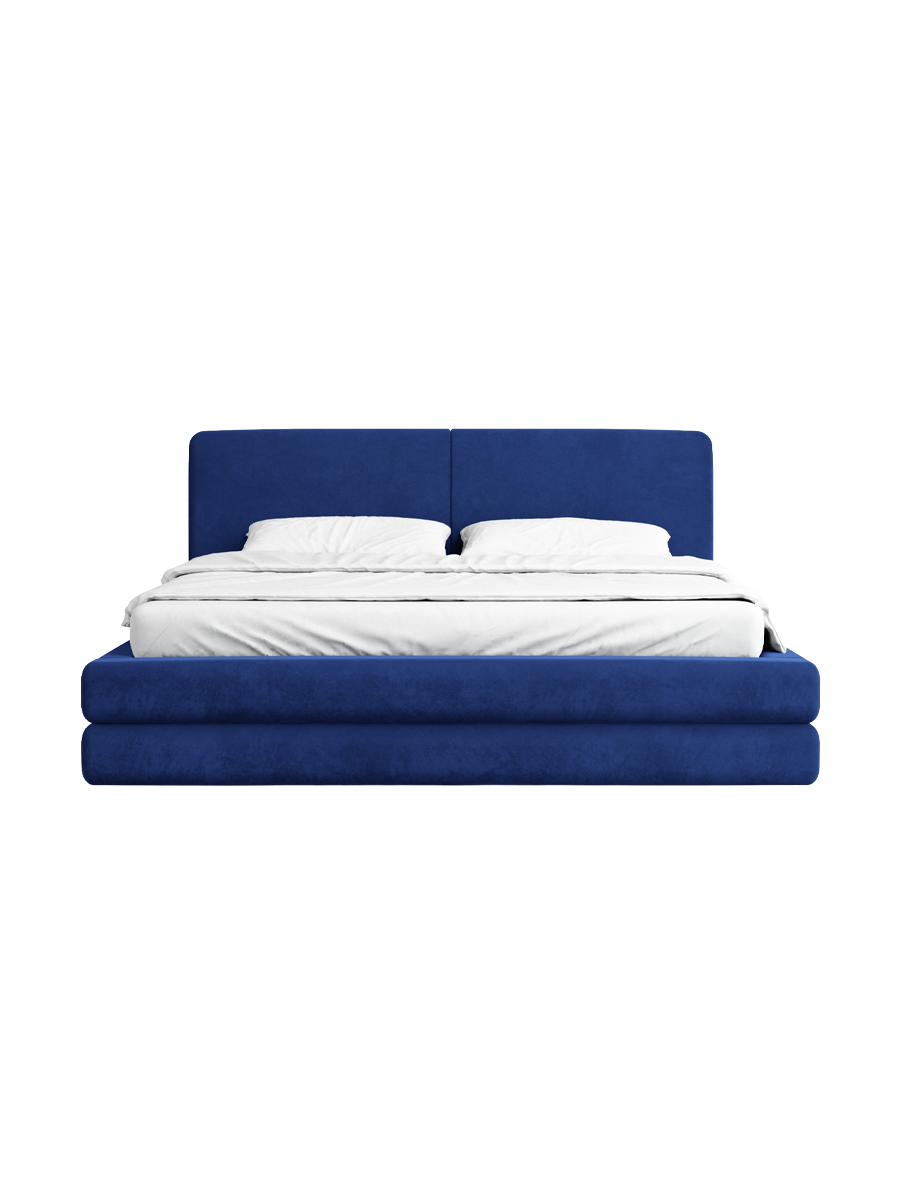 
Design Polsterbett „Liora“ mit Ablagefach, Samt Blau - 140 x 200 cm