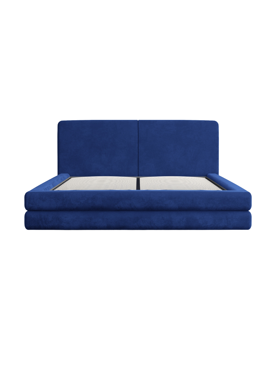 
Design Polsterbett „Liora“ mit Ablagefach, Samt Blau - 140 x 200 cm
