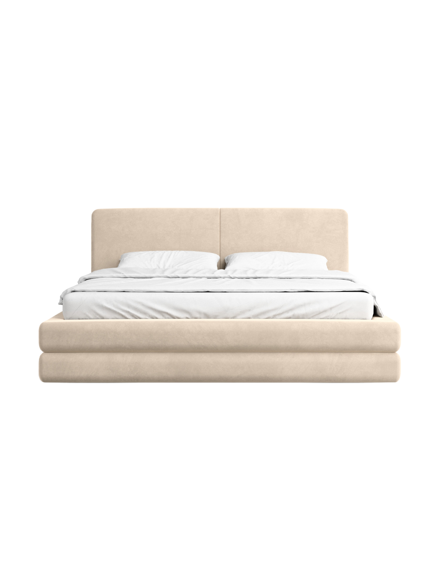 
Design Polsterbett „Liora“ mit Ablagefach, Samt Cream - 140 x 200 cm