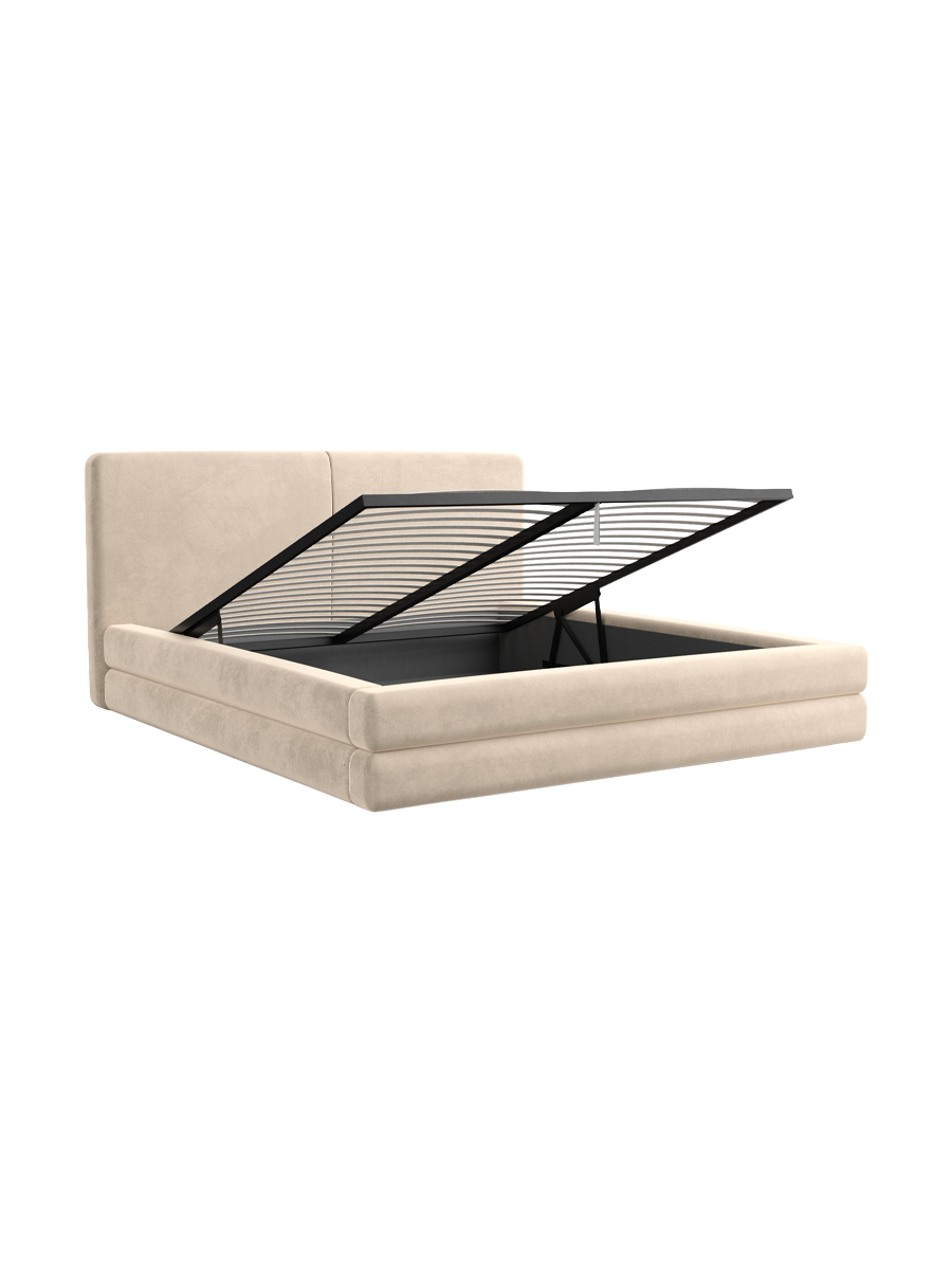 
Design Polsterbett „Liora“ mit Ablagefach, Samt Cream - 140 x 200 cm