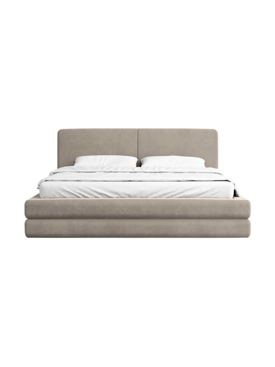 
Design Polsterbett „Liora“ mit Ablagefach, Samt Beige dunkel - 140 x 200 cm