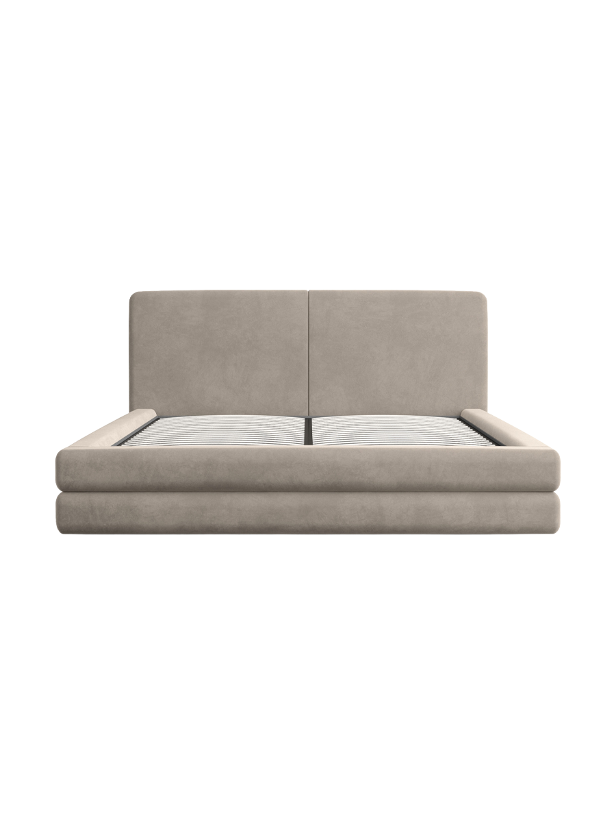 
Design Polsterbett „Liora“ mit Ablagefach, Samt Beige dunkel - 140 x 200 cm