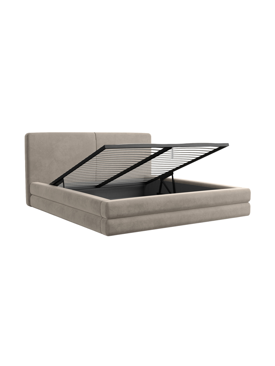 
Design Polsterbett „Liora“ mit Ablagefach, Samt Beige dunkel - 140 x 200 cm