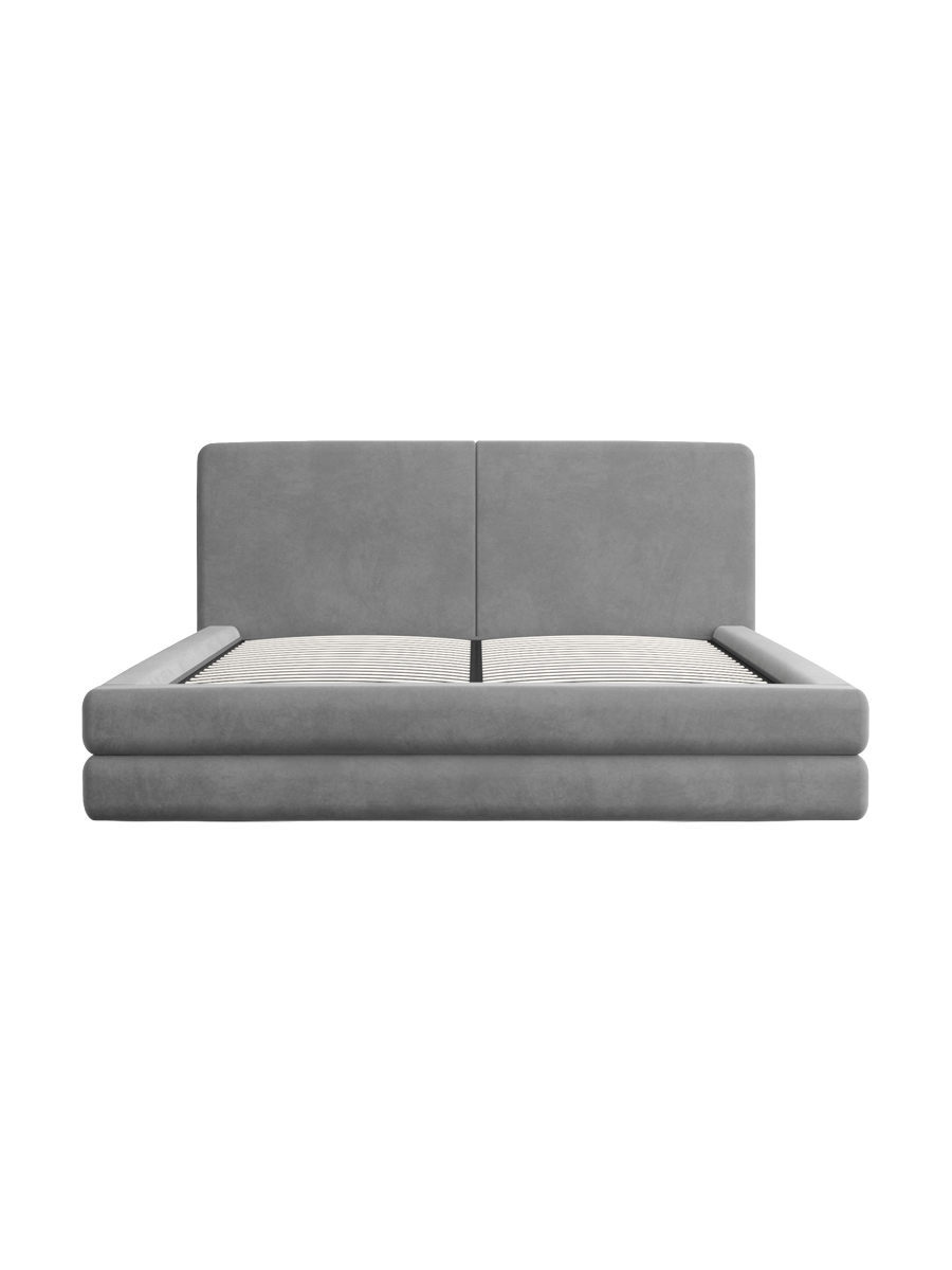 
Design Polsterbett „Liora“ mit Ablagefach, Samt Grau - 140 x 200 cm