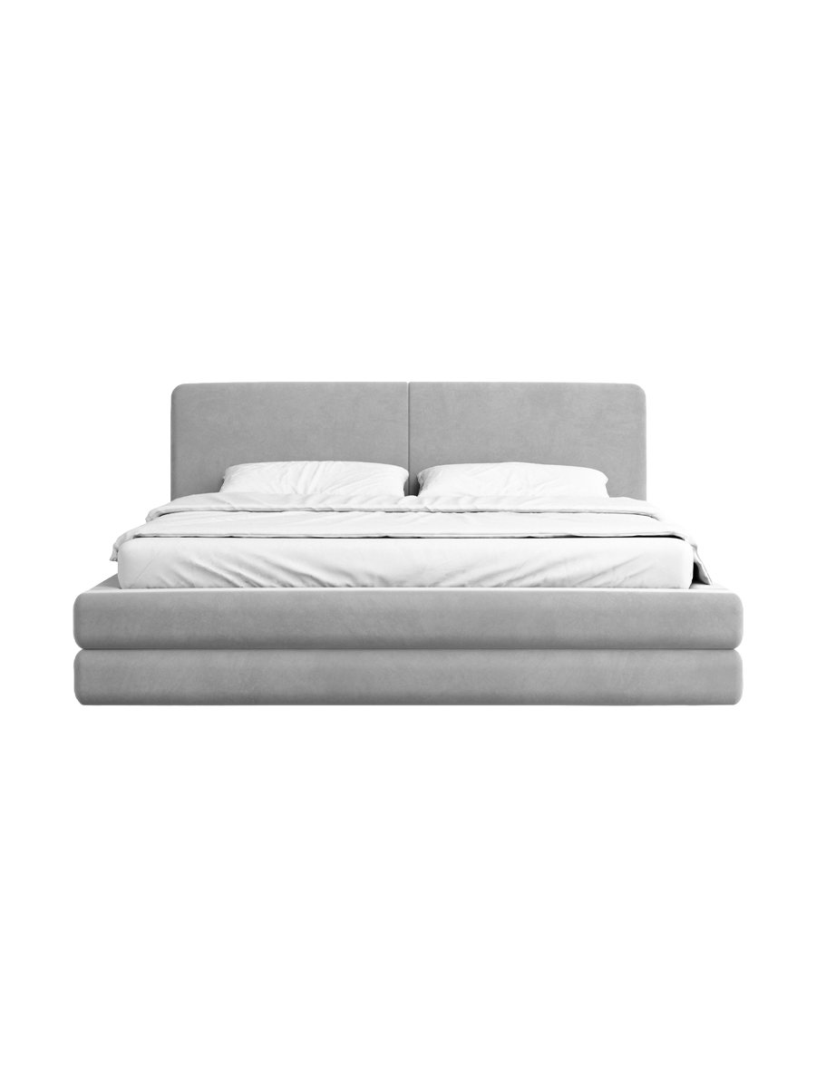 
Design Polsterbett „Liora“ mit Ablagefach, Samt Hellgrau - 140 x 200 cm