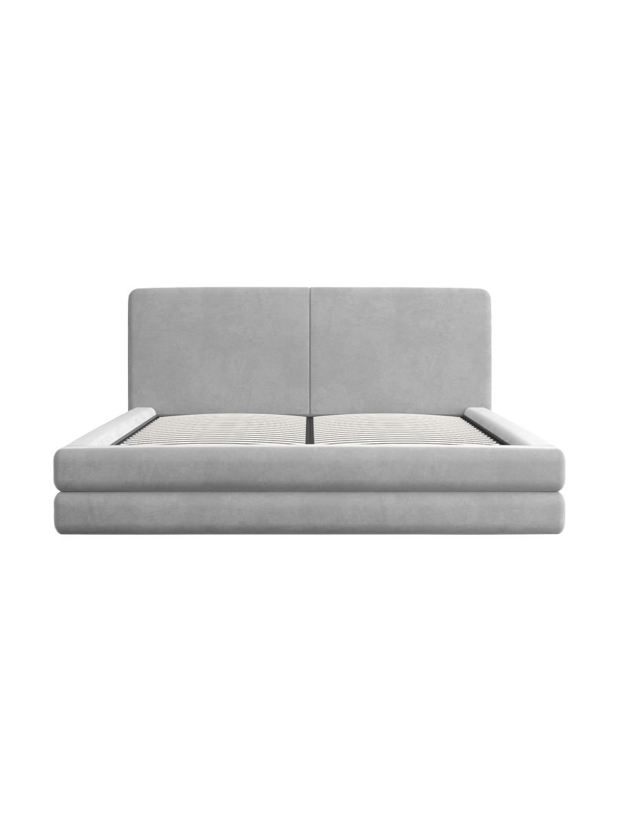 
Design Polsterbett „Liora“ mit Ablagefach, Samt Hellgrau - 140 x 200 cm