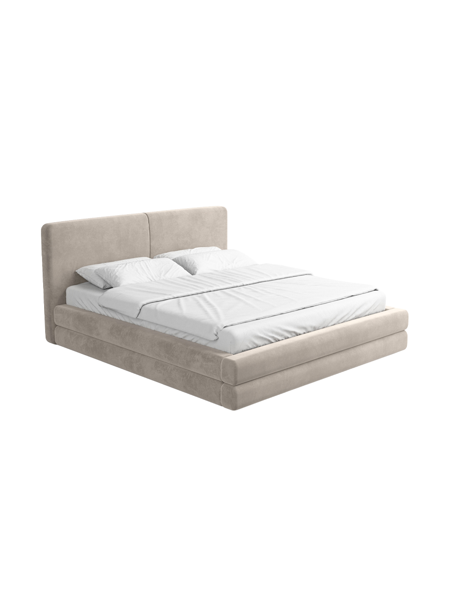 
Design Polsterbett „Liora“ mit Ablagefach, Samt Sand - 140 x 200 cm