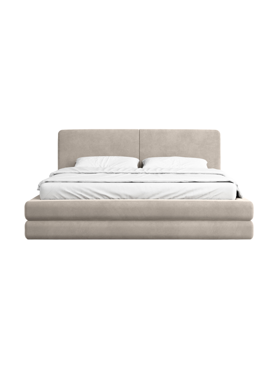 
Design Polsterbett „Liora“ mit Ablagefach, Samt Sand - 140 x 200 cm