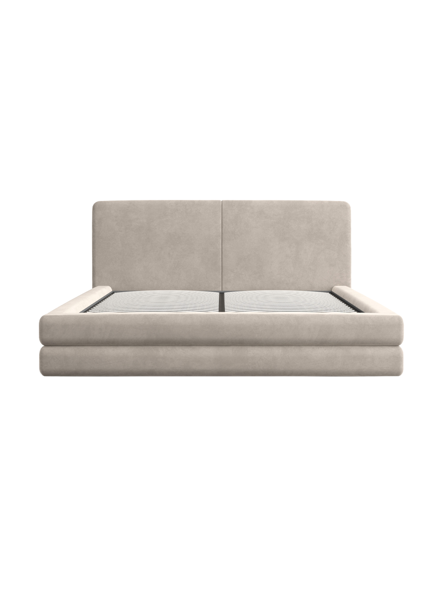 
Design Polsterbett „Liora“ mit Ablagefach, Samt Sand - 140 x 200 cm