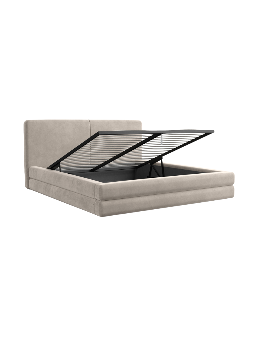 
Design Polsterbett „Liora“ mit Ablagefach, Samt Sand - 140 x 200 cm