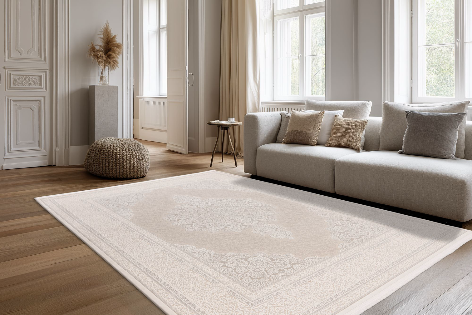 
High-Quality Designer Rug "Clairmont 901", Ivory/Silver - 80 x 150 cm