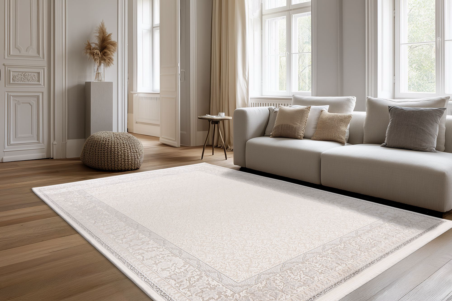 
High-Quality Designer Rug "Clairmont 902", Ivory/Silver - 80 x 150 cm