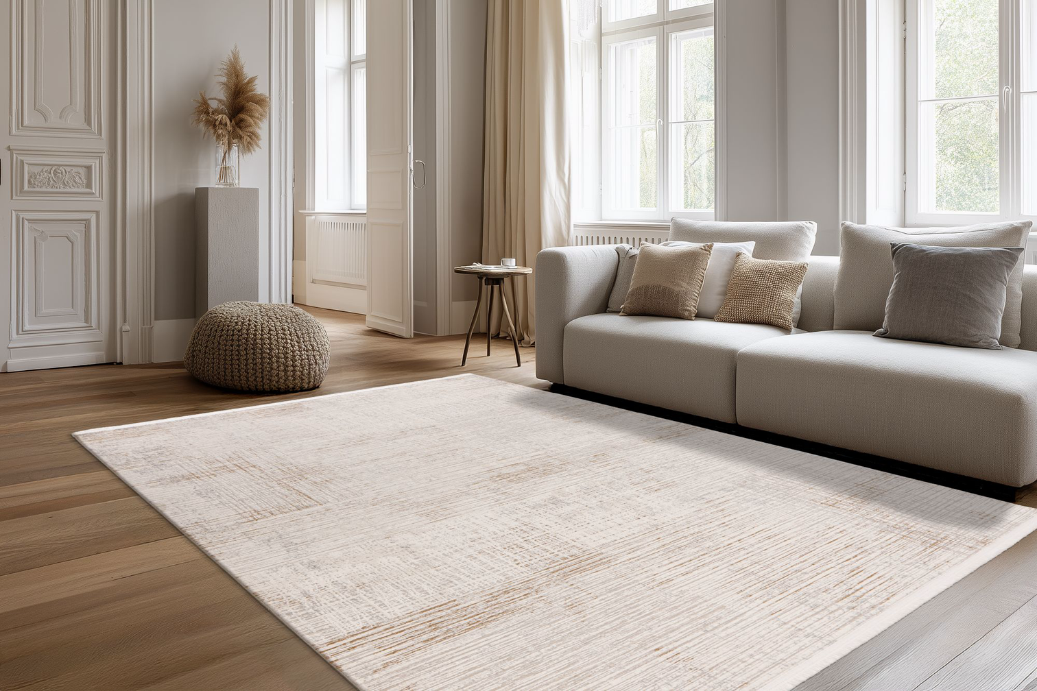 
High-Quality Designer Rug "Clairmont 903", Ivory/Silver - 80 x 150 cm