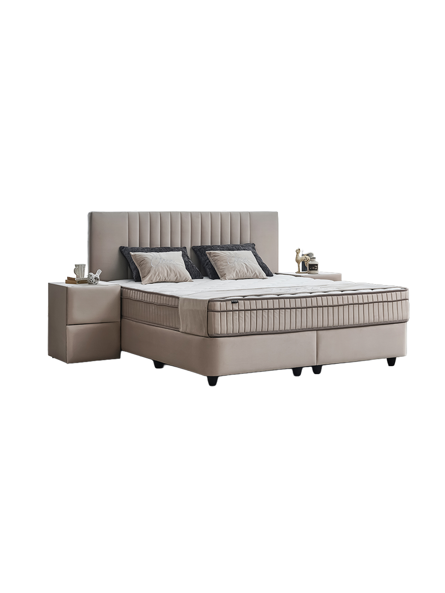 
Premium Box Spring Bed "Clara Beige" incl. Mattress & Topper - Without accessories / Mattress size: 140 x 200 cm