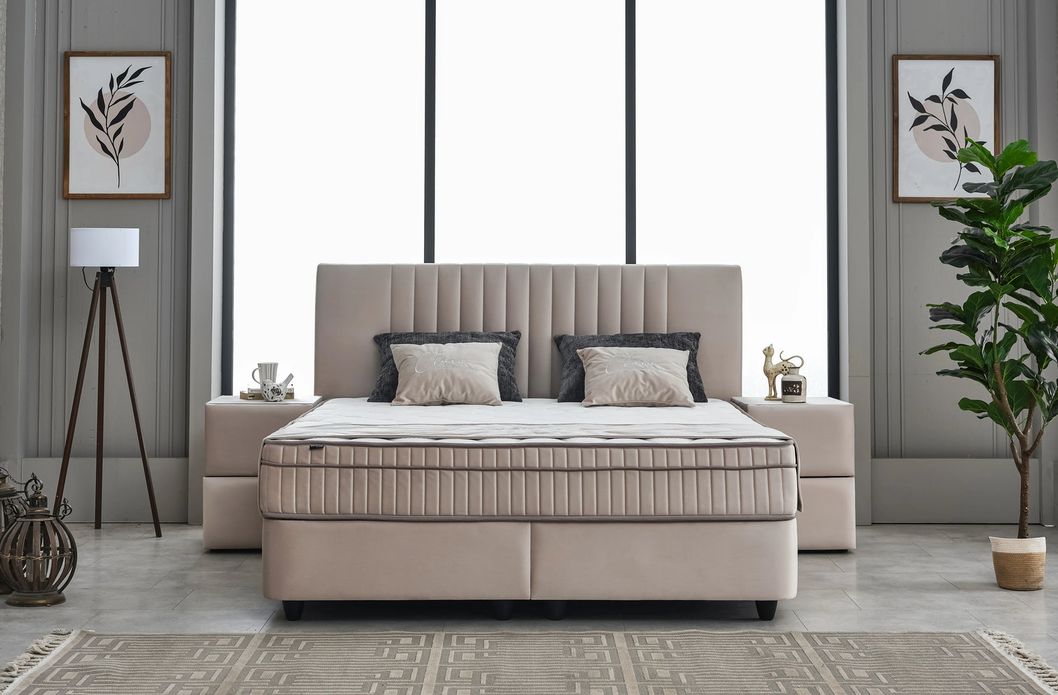 
Premium Box Spring Bed "Clara Beige" incl. Mattress & Topper - Without accessories / Mattress size: 180 x 200 cm