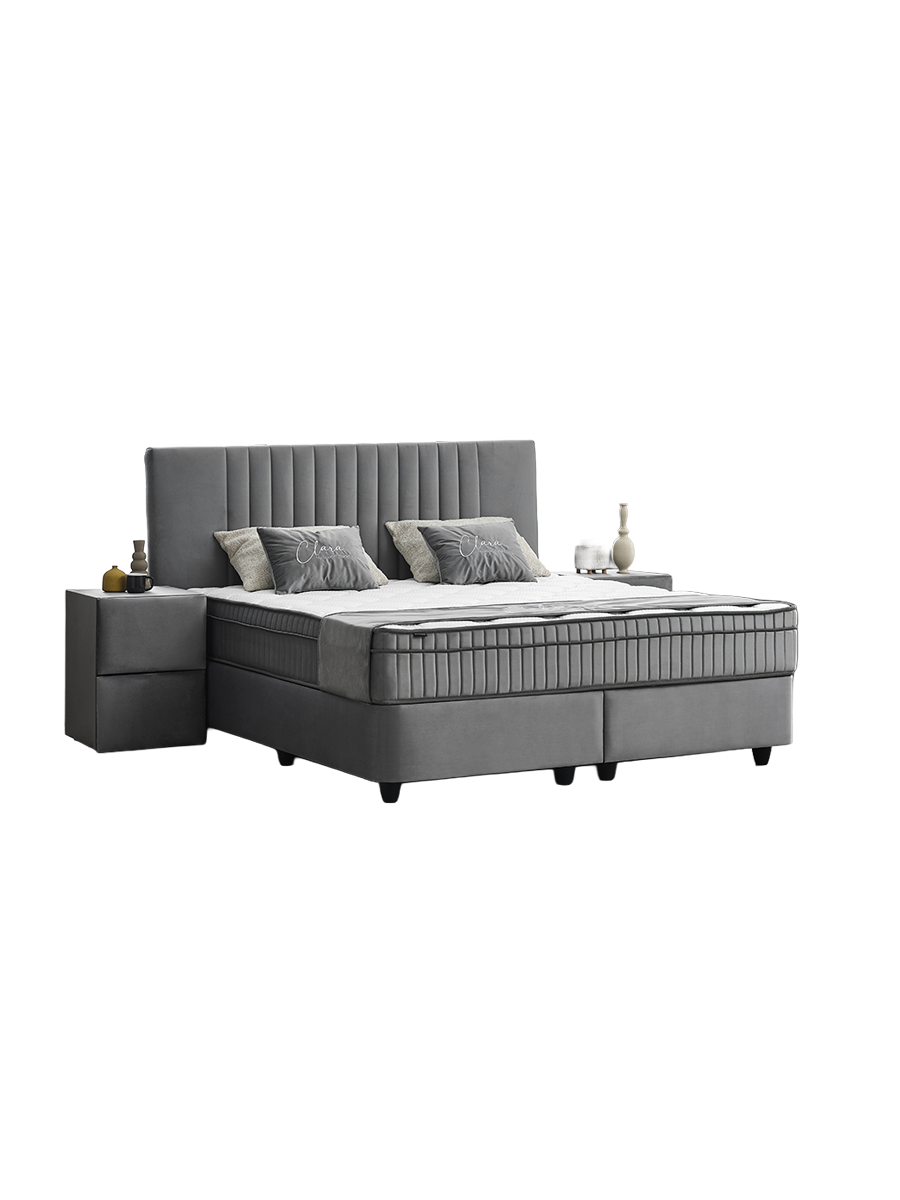 
Premium Boxspring Bed "Clara Grey" incl. Mattress & Topper - Without accessories / Mattress size: 140 x 200 cm