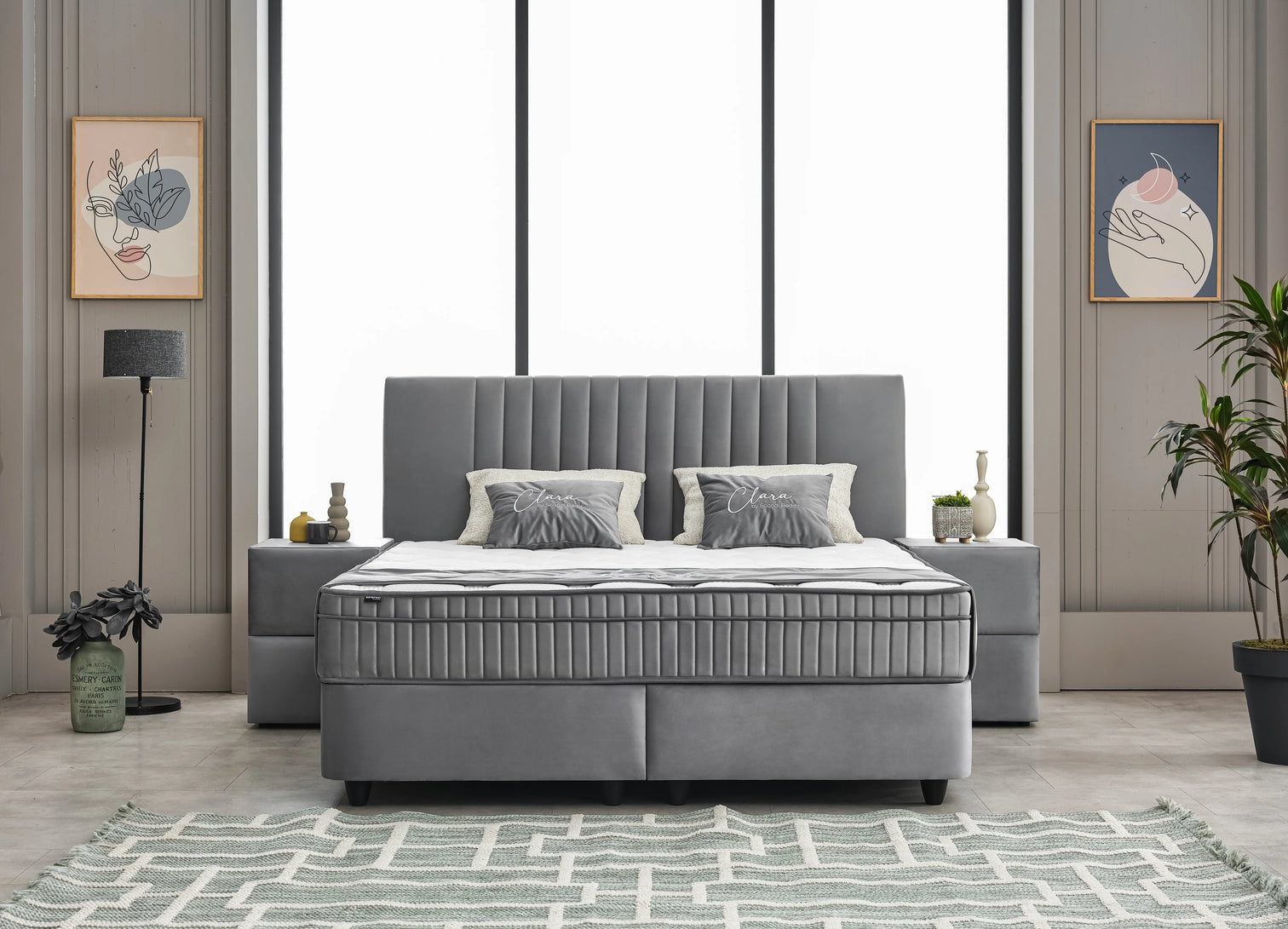 
Premium Boxspring Bed "Clara Grey" incl. Mattress & Topper - Without accessories / Mattress size: 140 x 200 cm