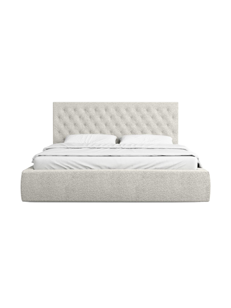 
Design Polsterbett „Bellavita“ mit Ablagefach, Bouclé Weiss - 140 x 200 cm