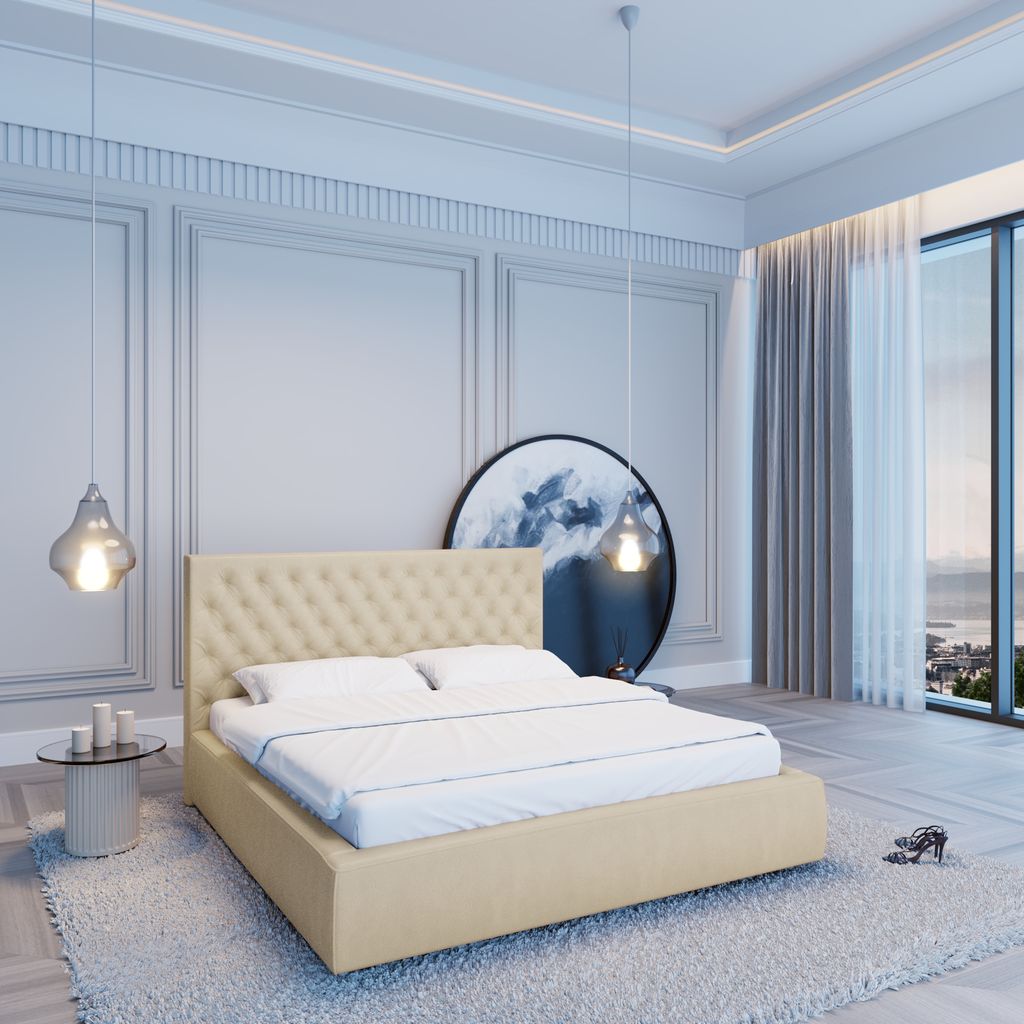 
Design Polsterbett „Bellavita“ mit Ablagefach, Kunstleder Beige - 140 x 200 cm