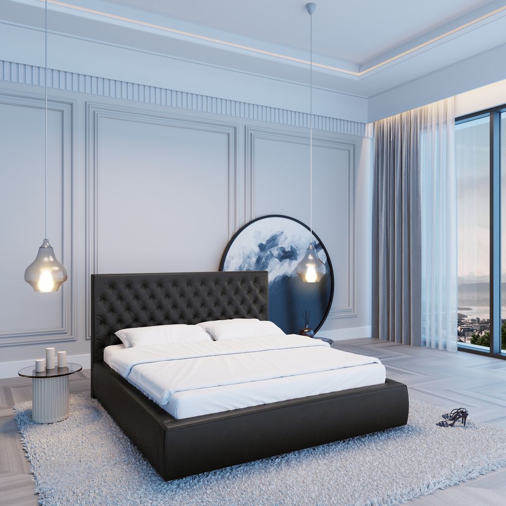 
Design Polsterbett „Bellavita“ mit Ablagefach, Kunstleder Schwarz - 140 x 200 cm