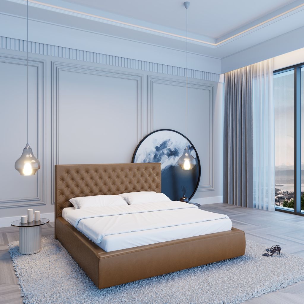
Design Polsterbett „Bellavita“ mit Ablagefach, Kunstleder Choco Brown - 140 x 200 cm