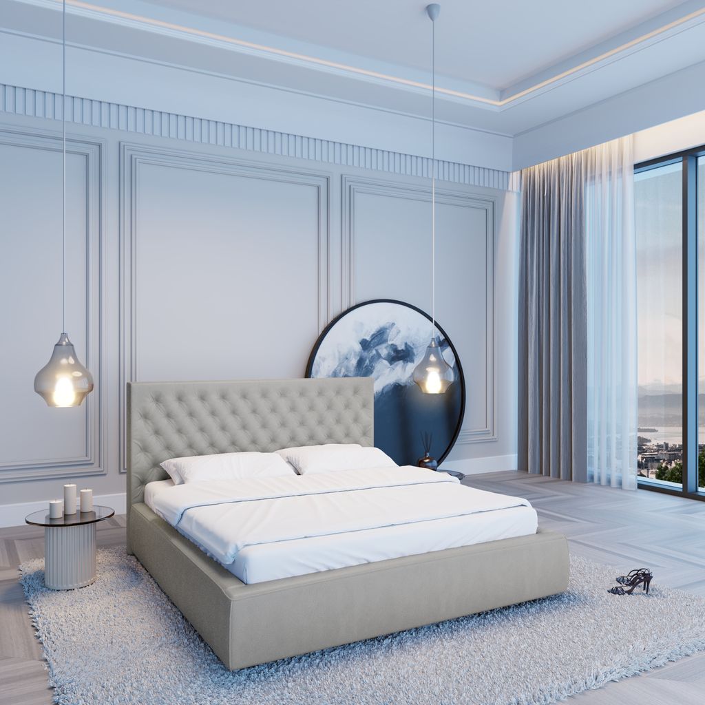 
Design Polsterbett „Bellavita“ mit Ablagefach, Kunstleder Hellgrau - 140 x 200 cm