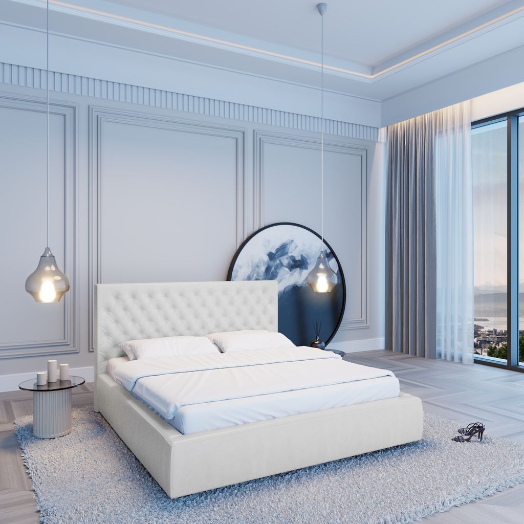 
Design Polsterbett „Bellavita“ mit Ablagefach, Kunstleder Weiss - 140 x 200 cm