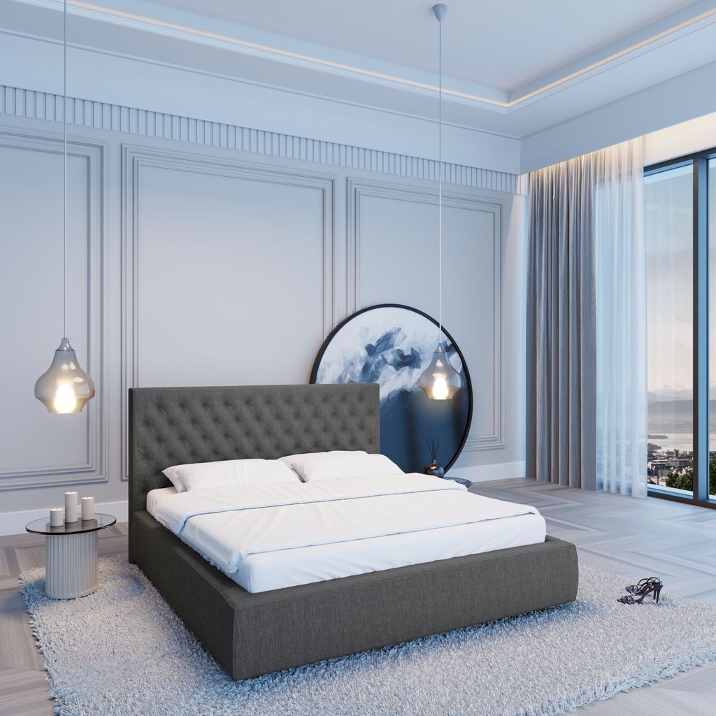 
Design Polsterbett „Bellavita“ mit Ablagefach, Webstoff Anthrazit - 140 x 200 cm