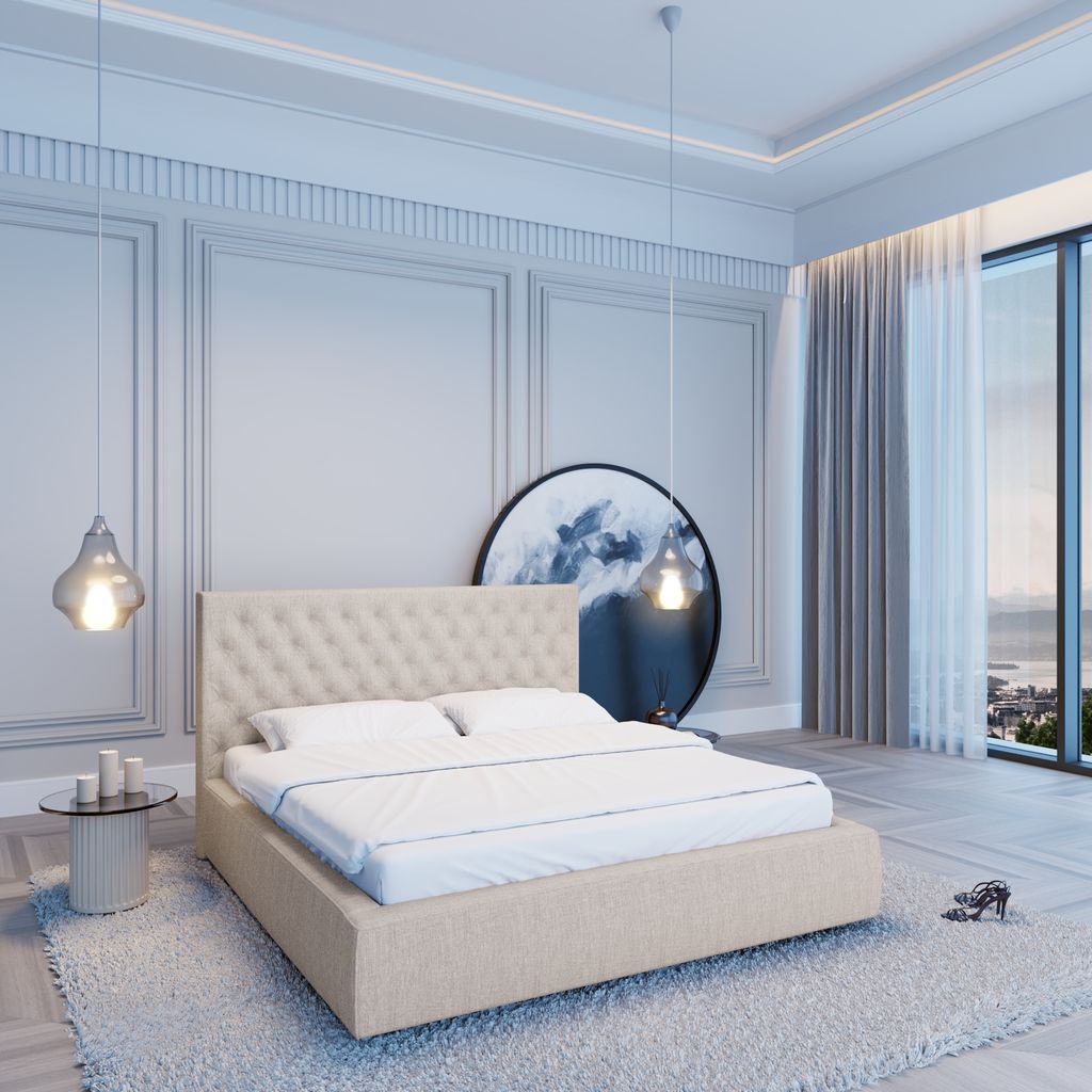 
Design Polsterbett „Bellavita“ mit Ablagefach, Webstoff Beige - 140 x 200 cm