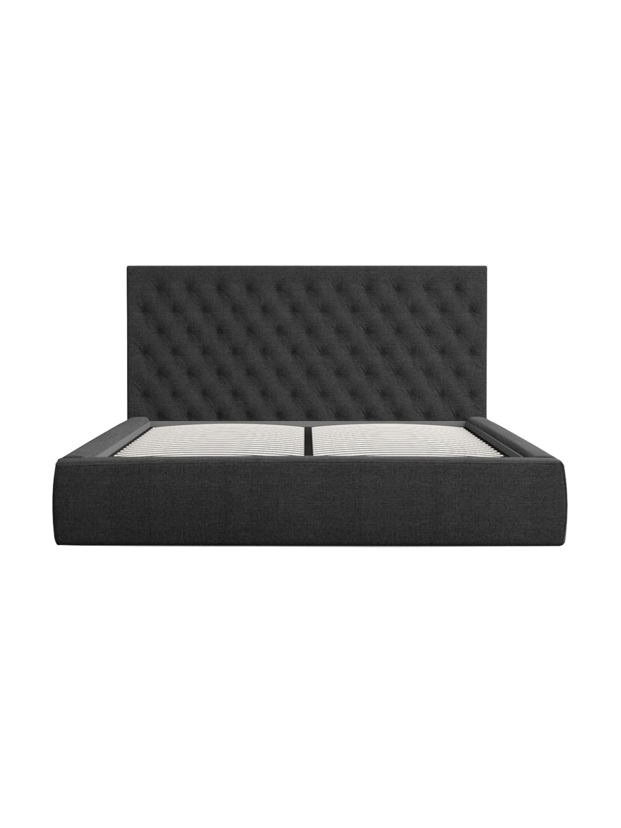 
Design Polsterbett „Bellavita“ mit Ablagefach, Webstoff Schwarz - 140 x 200 cm