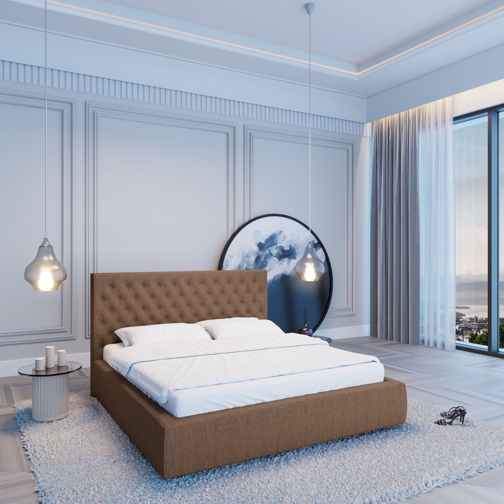 
Design Polsterbett „Bellavita“ mit Ablagefach, Webstoff Braun - 140 x 200 cm
