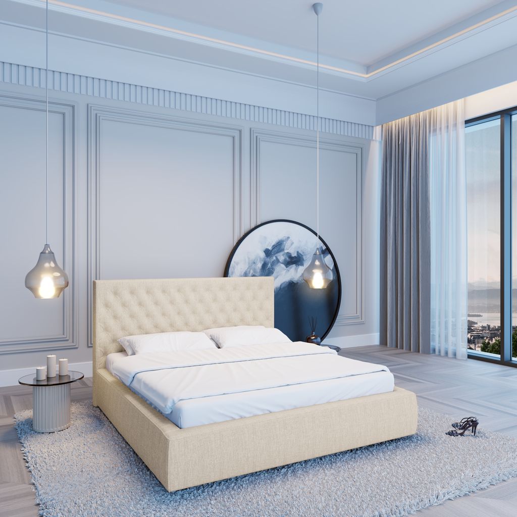 
Design Polsterbett „Bellavita“ mit Ablagefach, Webstoff Cream - 140 x 200 cm