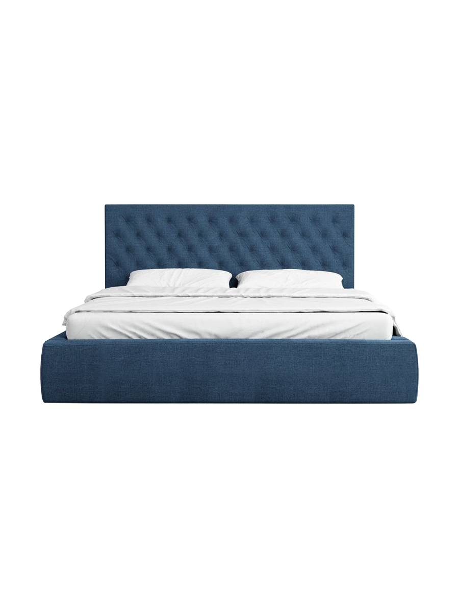 
Design Polsterbett „Bellavita“ mit Ablagefach, Webstoff Dunkelblau - 140 x 200 cm