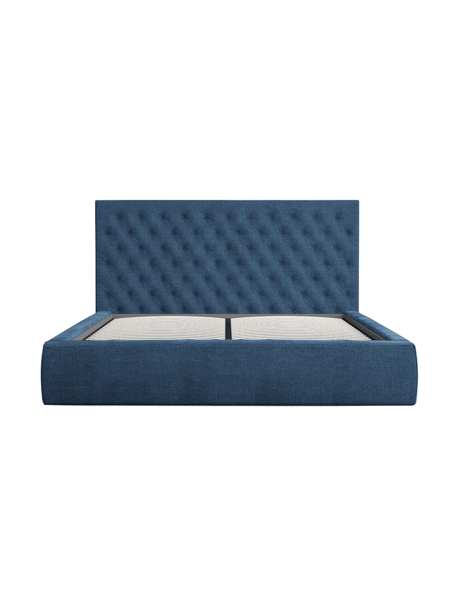 
Design Polsterbett „Bellavita“ mit Ablagefach, Webstoff Dunkelblau - 140 x 200 cm