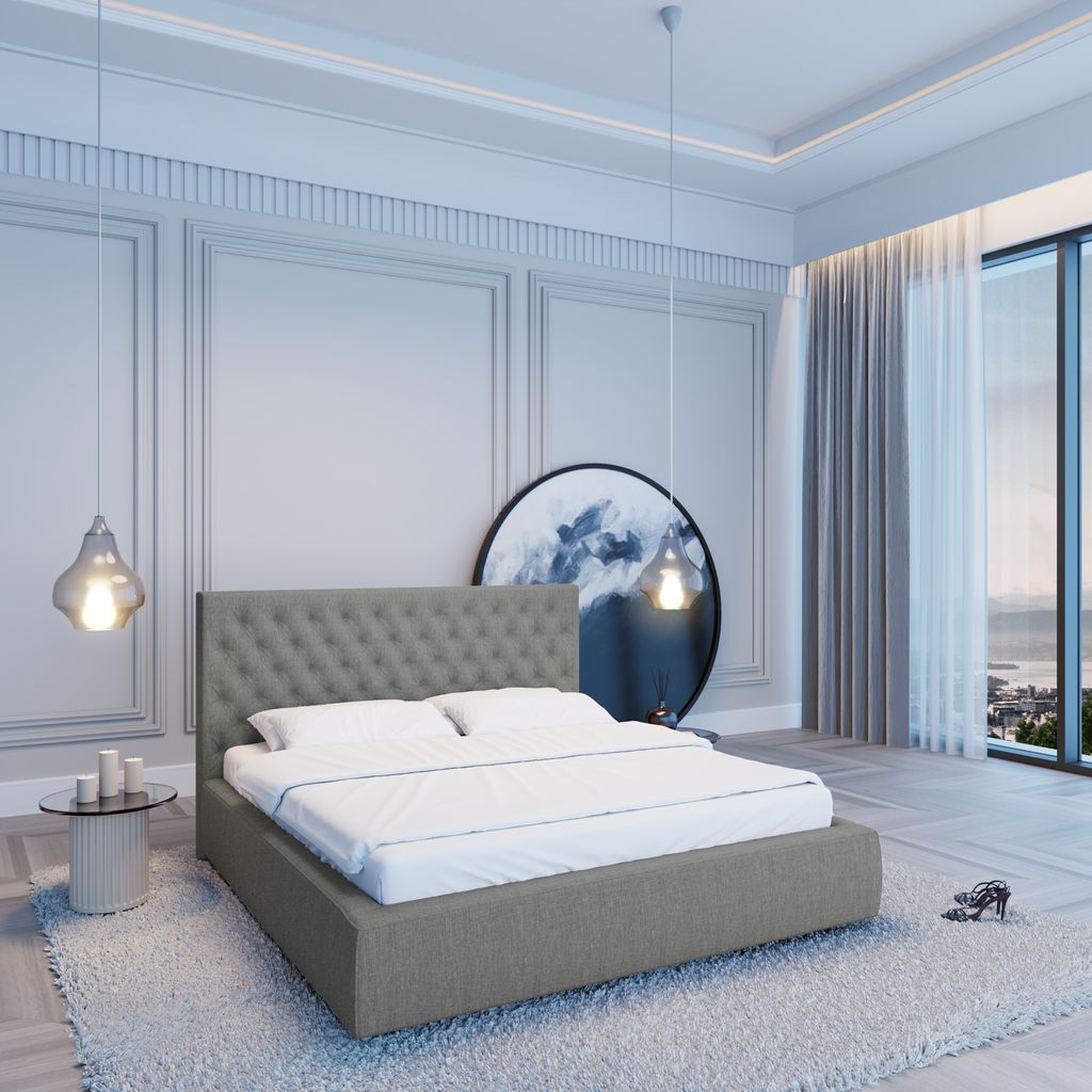 
Design Polsterbett „Bellavita“ mit Ablagefach, Webstoff Grau - 140 x 200 cm