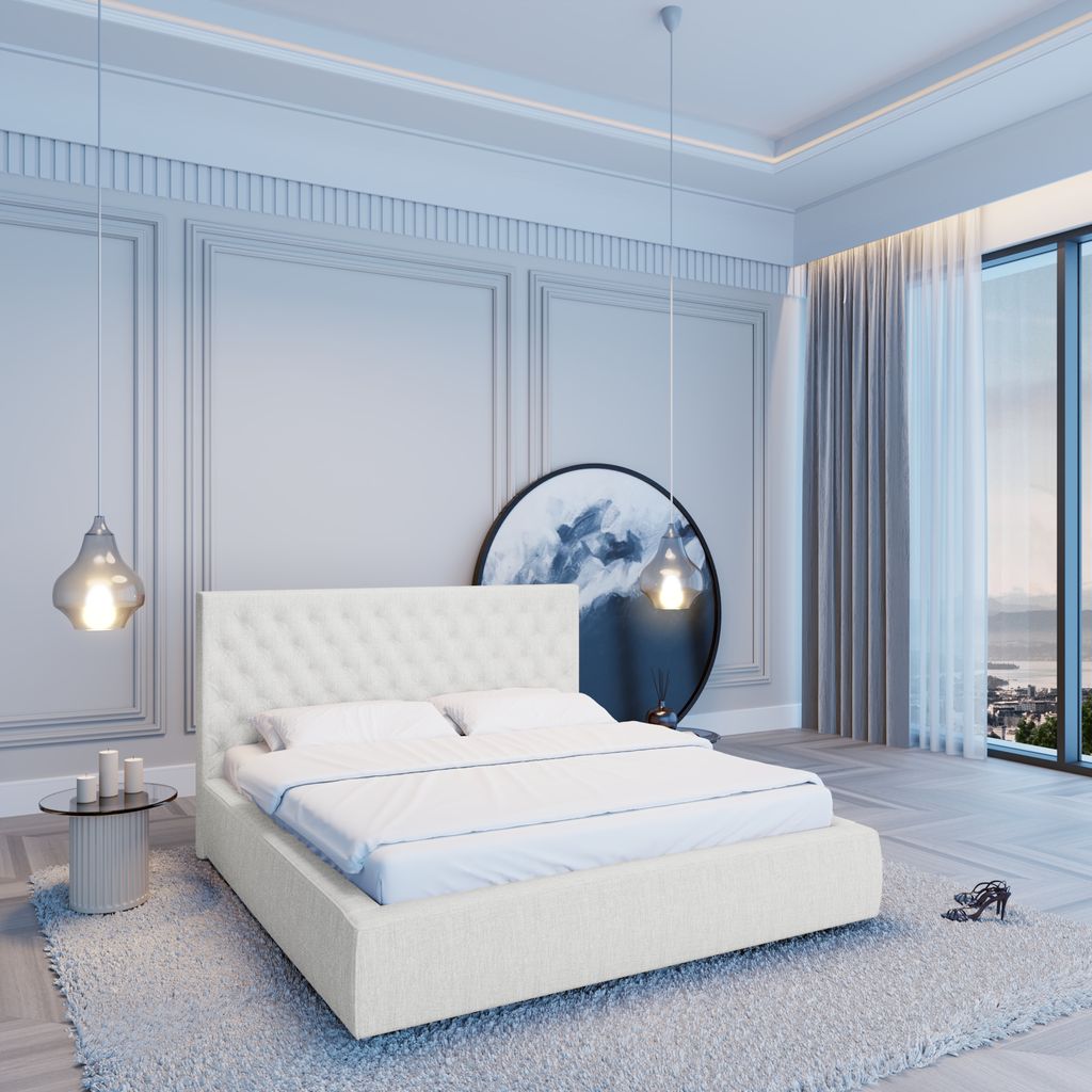 
Design Polsterbett „Bellavita“ mit Ablagefach, Webstoff Weiss - 140 x 200 cm