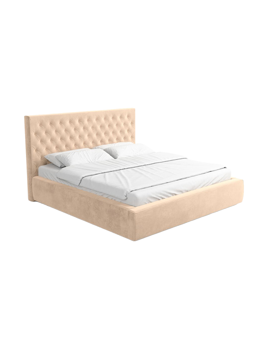 
Design Polsterbett „Bellavita“ mit Ablagefach, Samt Beige - 140 x 200 cm