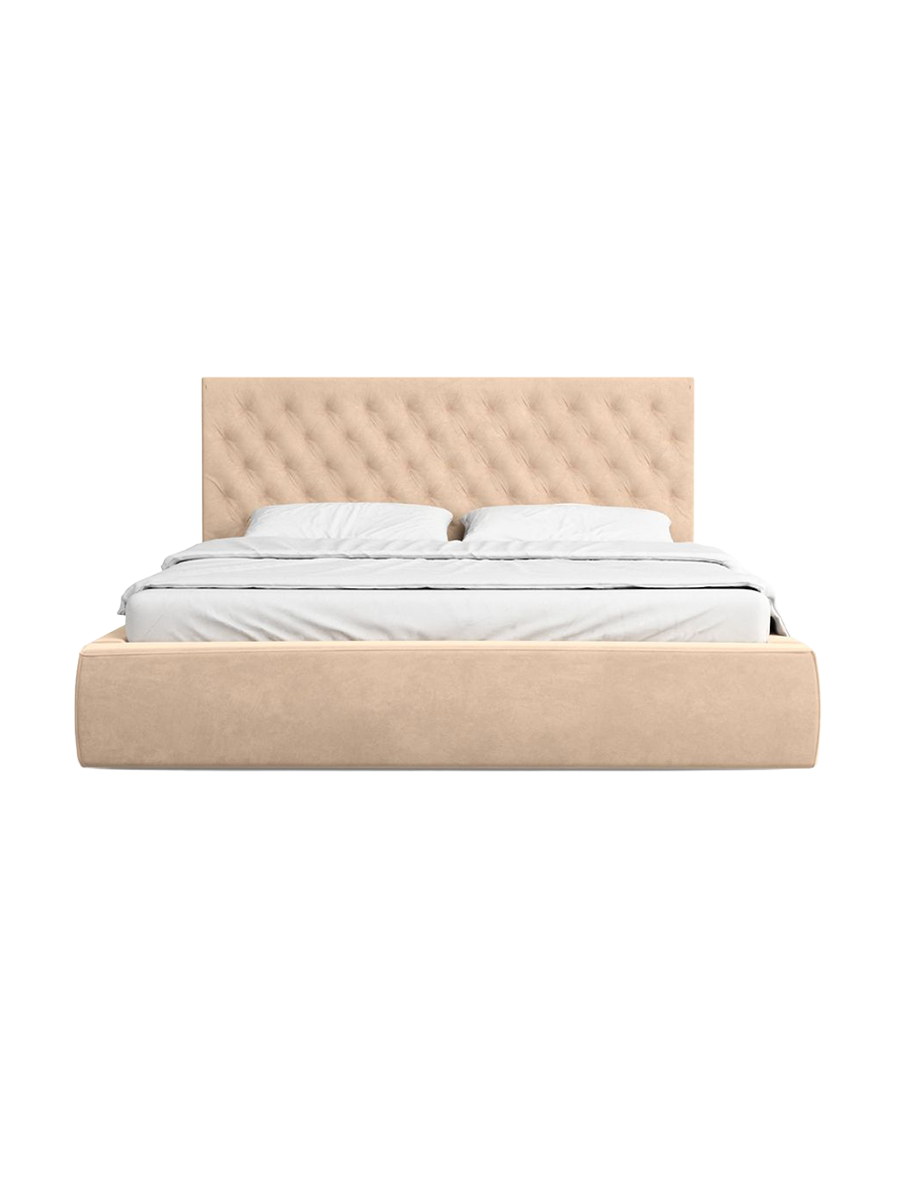 
Design Polsterbett „Bellavita“ mit Ablagefach, Samt Beige - 140 x 200 cm