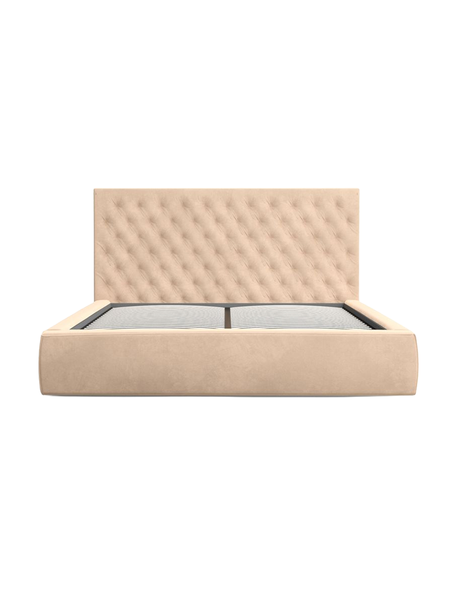 
Design Polsterbett „Bellavita“ mit Ablagefach, Samt Beige - 140 x 200 cm
