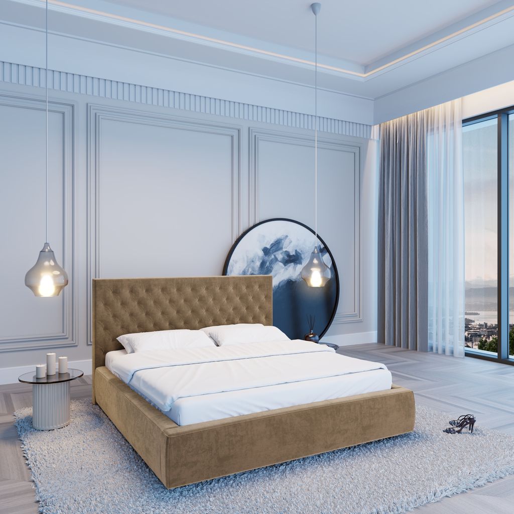 
Design Polsterbett „Bellavita“ mit Ablagefach, Samt Braun - 140 x 200 cm