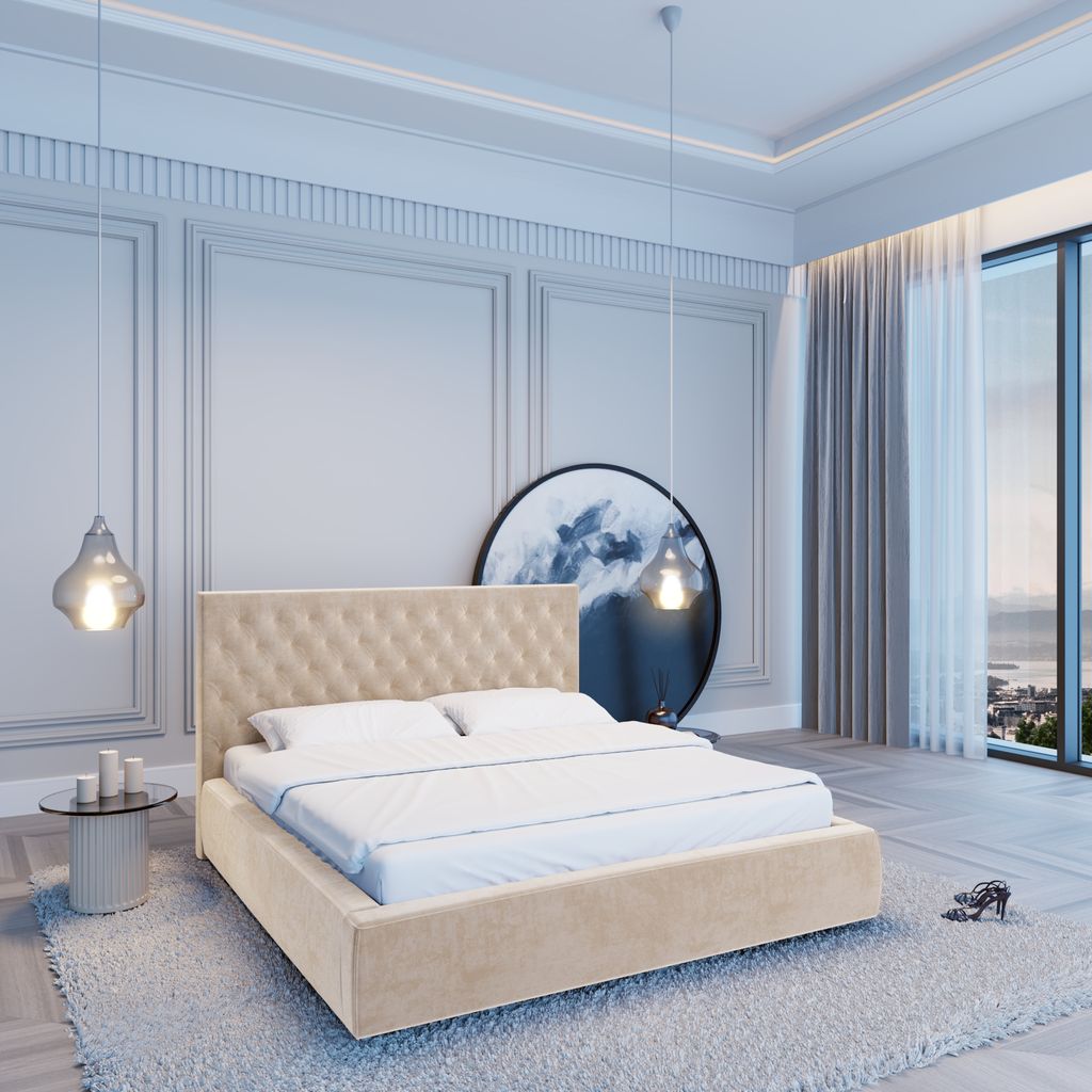 
Design Polsterbett „Bellavita“ mit Ablagefach, Samt Cream - 140 x 200 cm
