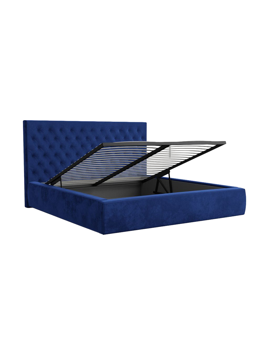 
Design Polsterbett „Bellavita“ mit Ablagefach, Samt Dunkelblau - 140 x 200 cm