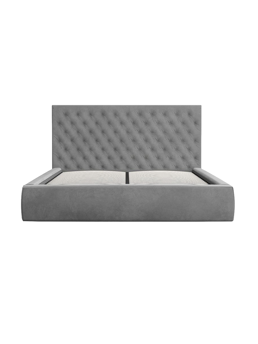 
Design Polsterbett „Bellavita“ mit Ablagefach, Samt Grau - 140 x 200 cm