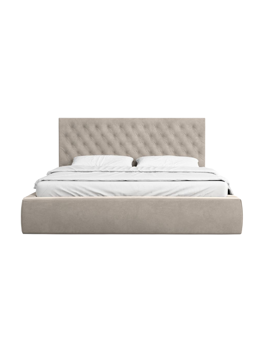 
Design Polsterbett „Bellavita“ mit Ablagefach, Samt Sand - 140 x 200 cm