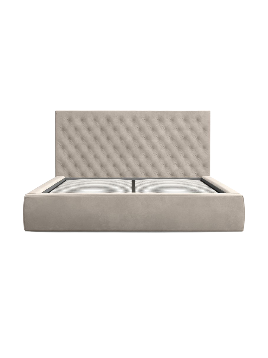 
Design Polsterbett „Bellavita“ mit Ablagefach, Samt Sand - 140 x 200 cm