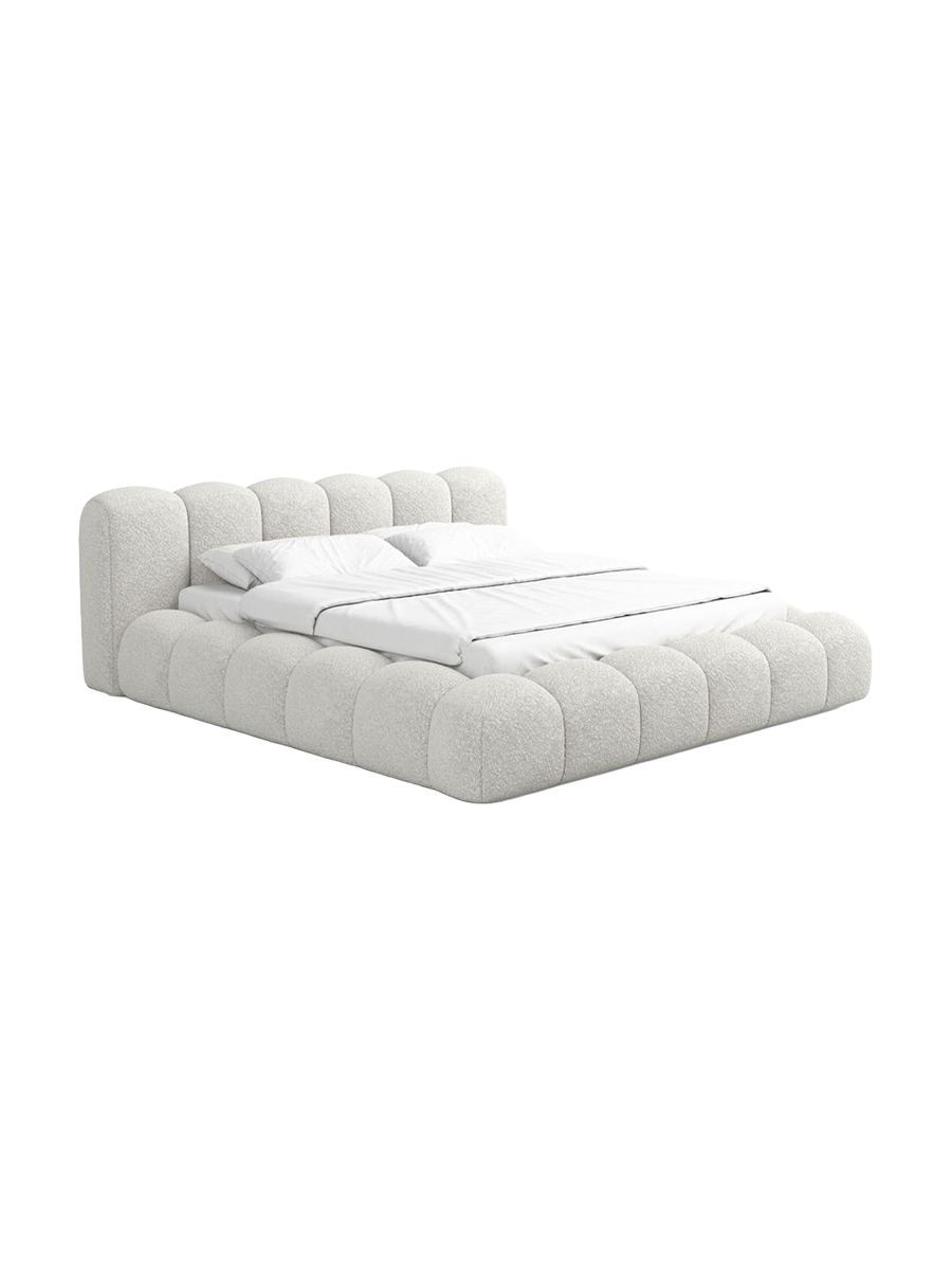 
Design Polsterbett „Alba“ mit Ablagefach, Bouclé Weiss - 140 x 200 cm