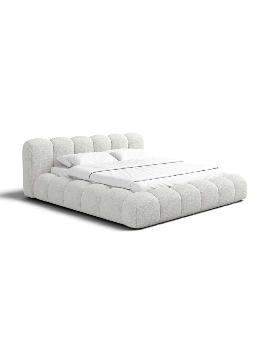 
Letto imbottito di design «Alba» con vano portaoggetti, bouclé bianco - 140 x 200 cm