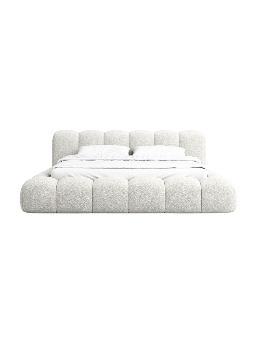 
Design Polsterbett „Alba“ mit Ablagefach, Bouclé Weiss - 140 x 200 cm