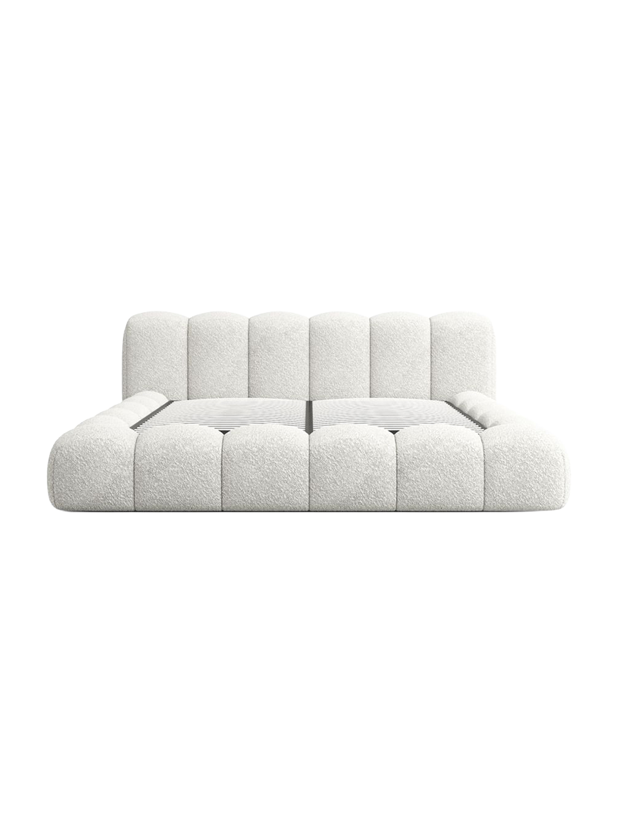 
Design Polsterbett „Alba“ mit Ablagefach, Bouclé Weiss - 140 x 200 cm